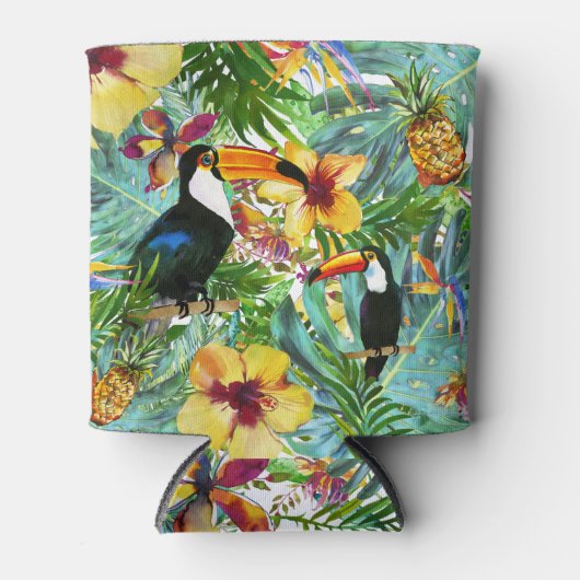 Tropische Toucan Party Palm Ananas Modern Blikjeskoeler (Voorkant)