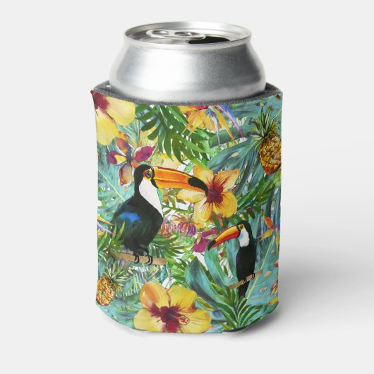 Tropische Toucan Party Palm Ananas Modern Blikjeskoeler (Blikje Achterkant)
