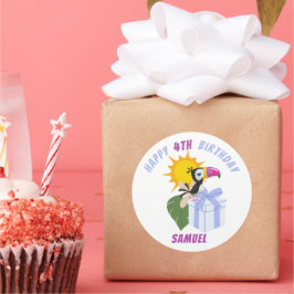 Tropische Toucan Persoonlijke Happy Birthday Ronde Sticker