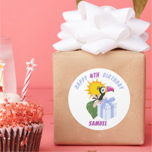 Tropische Toucan Persoonlijke Happy Birthday Ronde Sticker