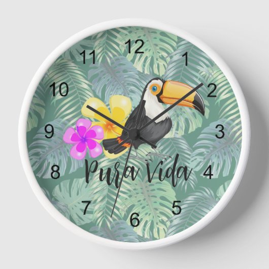 Tropische Toucan Pura Vida design wandklok (Voorkant)