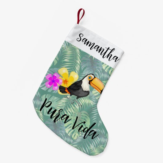 Tropische Toucan Pura Vida Kerstkous Kleine Kerstsok (Voorkant (Hangend))