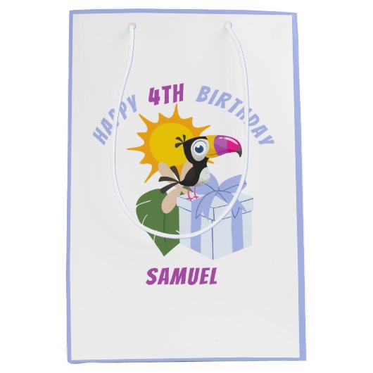 Tropische toucan Specialized Happy Birthday Medium Cadeauzakje (Voorkant)