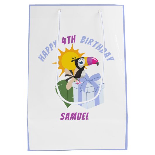 Tropische toucan Specialized Happy Birthday Medium Medium Cadeauzakje (Achterkant)