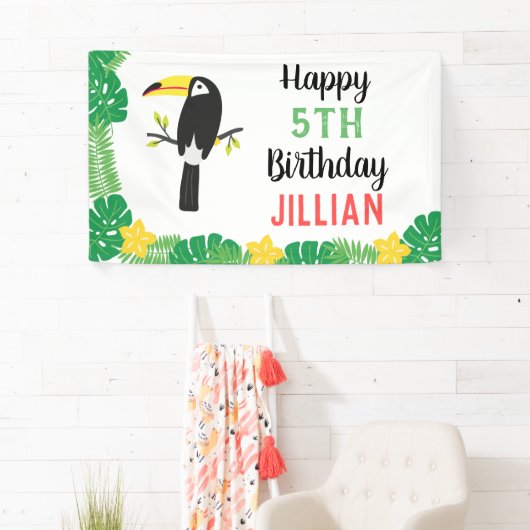 Tropische Toucan Tutti Frutti Fruit Verjaardagsfee Spandoek (Insitu)