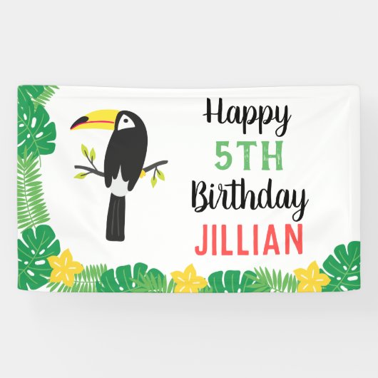 Tropische Toucan Tutti Frutti Fruit Verjaardagsfee Spandoek (Horizontaal)