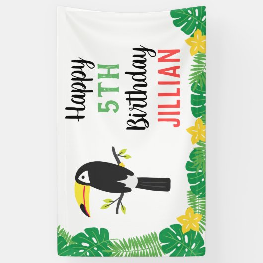 Tropische Toucan Tutti Frutti Fruit Verjaardagsfee Spandoek (Verticaal)