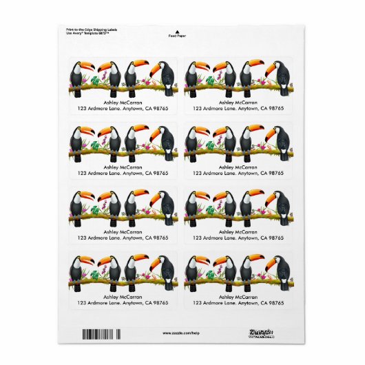 Tropische Toucan-vogellabels Etiket (Full Sheet)