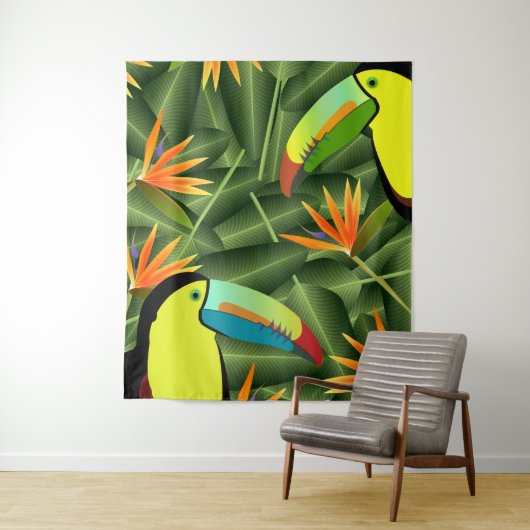 Tropische Toucans & Birds of Paradise Flowers Wandkleed (In situ)