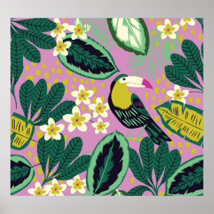 Tropische Toucans: bloemenpatroon Poster