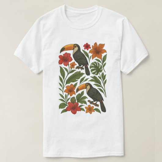 Tropische Toucans en Bloemen T-shirt (Design voorkant)