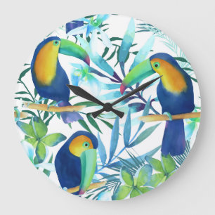 Tropische Toucans: exotisch bloemenpatroon. Grote Klok