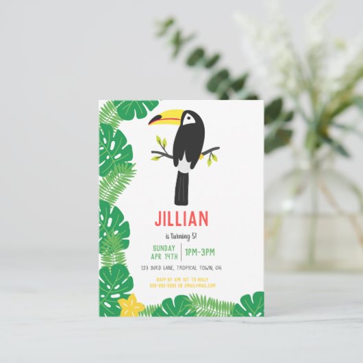 Tropische ToucanTutti Frutti Fruit Verjaardagsfees Uitnodiging Briefkaart (Staand voorkant)