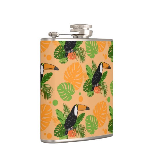 Tropische touccan Bird Seamless Pattern Heupfles (Rechts)