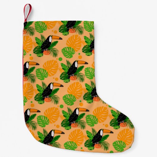 Tropische touccan Bird Seamless Pattern Kleine Kerstsok (Voorkant)