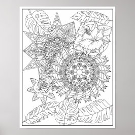 Tropische Tribal Intricate Mandala volwassen kleur Poster