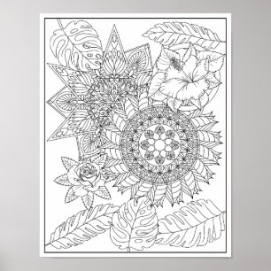 Tropische Tribal Intricate Mandala volwassen kleur Poster