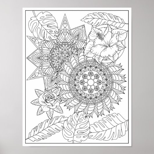 Tropische Tribal Intricate Mandala volwassen kleur Poster (Voorkant)