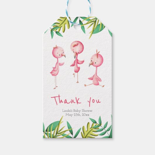 Tropische Triplets Flamingo Gepersonaliseerd Dank  Cadeaulabel (Voorkant)