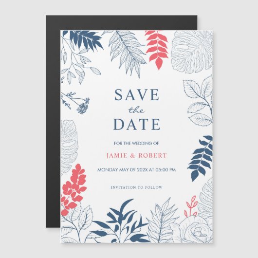 Tropische Trouw Bloemstuk Achtergrond Magnetische Uitnodiging (Voorkant / Achterkant)