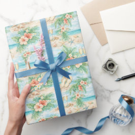 Tropische Trouw Waterverf Hibiscus Oceaan Ringen Cadeaupapier