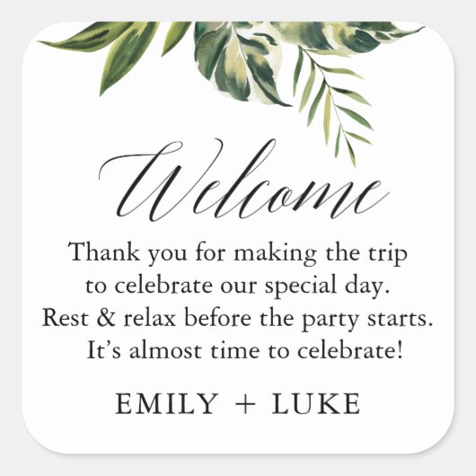 Tropische Trouw Welkomsttas Aangepaste Sticker (Voorkant)