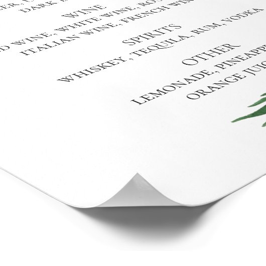 Tropische trouwalcoholbar. Waterverf groen Poster (Hoek)