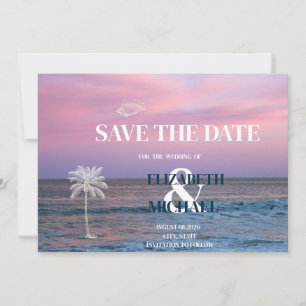 Tropische trouwdag zonsopgang oceaan strand bewaar save the date