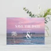 Tropische trouwdag zonsopgang oceaan strand bewaar save the date (Staand voorkant)