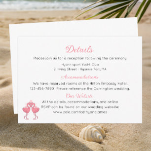 Tropische Trouwdetails Roze Flamingo Strand Informatiekaartje