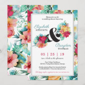 Tropische trouwfeest uitnodiging, bloemmotief kaart (Voorkant / Achterkant)