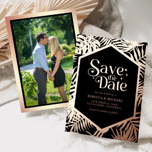 Tropische Trouwfoto Save the Date Roze Goud Folie Uitnodiging