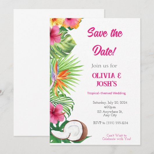 TROPISCHE TROUWKAART SAVE THE DATE KAART (Voorkant / Achterkant)