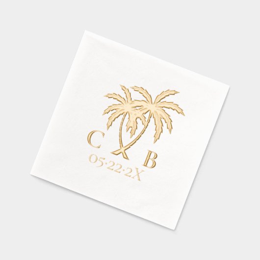 Tropische Trouwpalmen Paar Initialen & Datum Folie Servetten (Links)