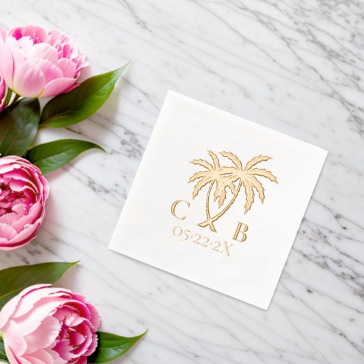 Tropische Trouwpalmen Paar Initialen & Datum Folie Servetten (Insitu (Huwelijk))