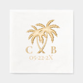 Tropische Trouwpalmen Paar Initialen & Datum Folie Servetten (Voorkant)