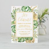 Tropische Trouwreceptie Feestelijke Onthulling Folie Uitnodiging (Staand Voorkant)