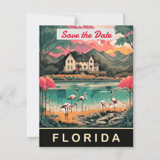 Tropische trouwuitnodiging Florida Flamingo Save The Date