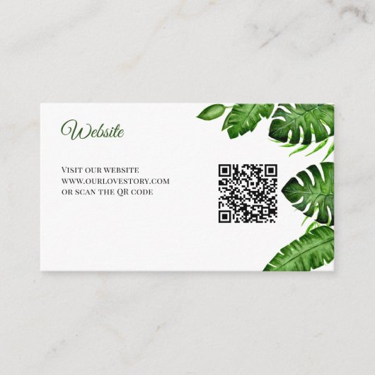 Tropische Trouwwebsite QR Code Monstera Groene Tui Informatiekaartje (Voorkant)