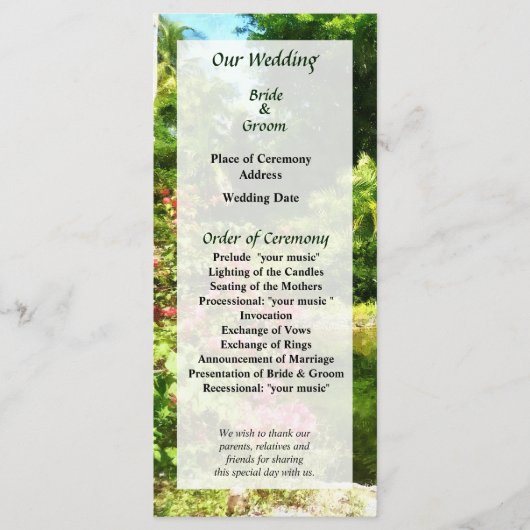 Tropische tuin bij Lake Wedding Program Programmakaart (Voorkant)