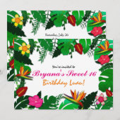 Tropische Tuin Bladeren & Bloemen Feest Uitnodigin Kaart (Voorkant / Achterkant)