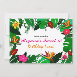 Tropische Tuin Bladeren & Bloemen Feest Uitnodigin Kaart