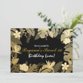 Tropische Tuin Bladeren Goud & Zwart Uitnodigingen (Staand voorkant)