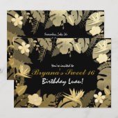 Tropische Tuin Bladeren Goud & Zwart Uitnodigingen (Voorkant / Achterkant)