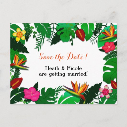 Tropische Tuin Bladeren Save the Date Briefkaart (Voorkant)