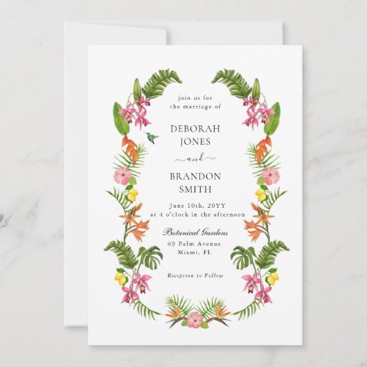 Tropische tuin bloem- en groenbruiloft kaart (Voorkant)