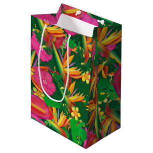 Tropische Tuin Bloemen Bladeren Luau Feest Cadeaut Medium Cadeauzakje