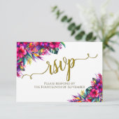 Tropische Tuin Bloemen Elegante Kalligrafie Huweli RSVP Kaartje (Staand voorkant)