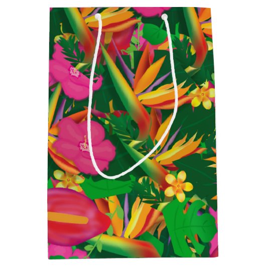 Tropische tuin Bloemen verlaat Luau Party Gift Bag Medium Cadeauzakje (Voorkant)