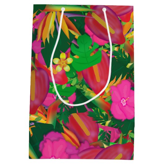 Tropische tuin Bloemen verlaat Luau Party Gift Bag Medium Cadeauzakje (Achterkant)